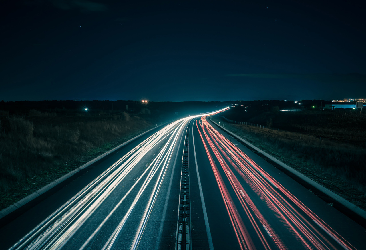 Road with long exposure car lights